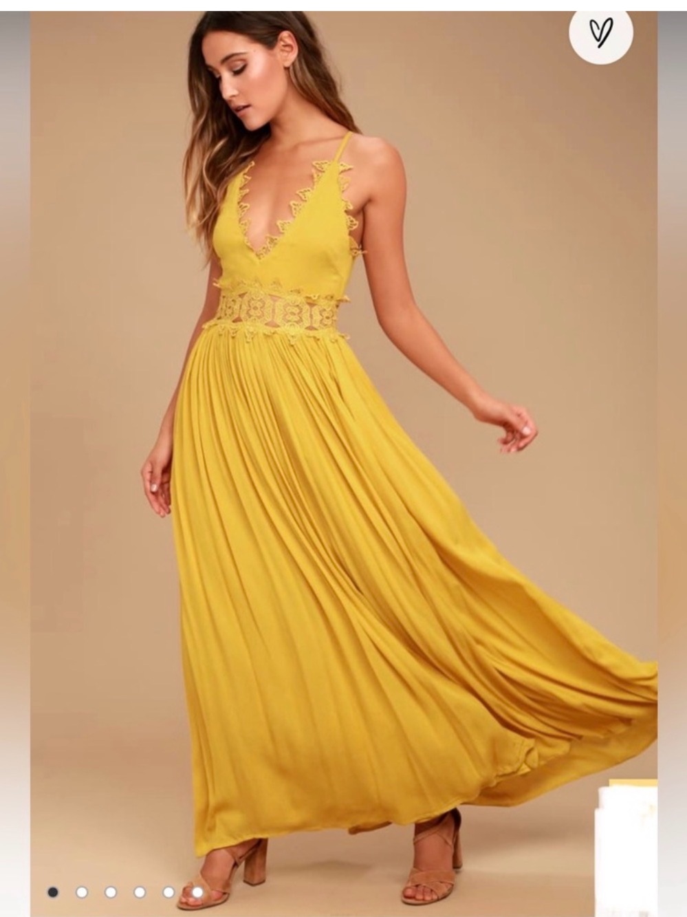 Lulu’s Mustard Yellow Lace Trim Maxi Dress